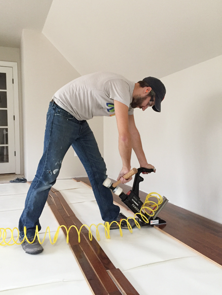 install hardwood flooring using rented floor nailer