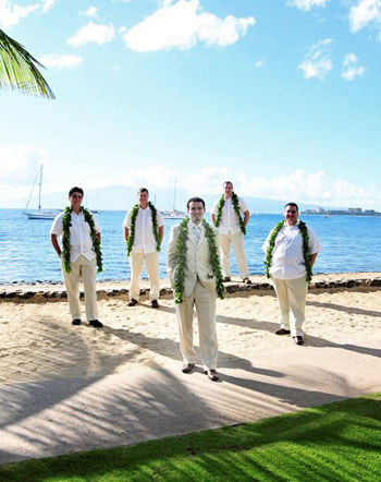 which are typically worn by the groom in a traditional Hawaiian ceremony