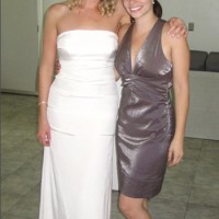 Wedding Dress Dyed Gray Next To Bride