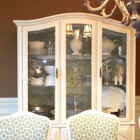 Painting A Wood China Cabinet White And Adding Fabric To The Back Wall