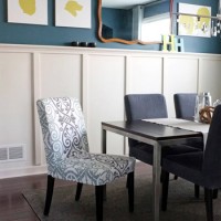 A Dining Room With Board & Batten And Dark Blue Walls