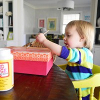 Decoupaging A Box With Kid Art