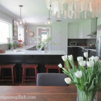 A Kitchen With Dark Gray Lower Cabinets & White Uppers