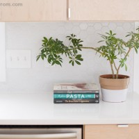 A Modern Kitchen With Blonde Wood Cabinets