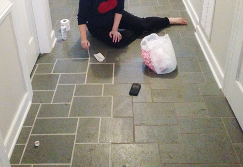 Sherry Painting Slate Floor Dirty Grout With Grout Renew Paint