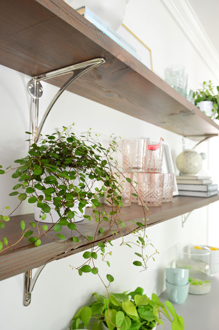 reclaimed wood shelves close up with crack details