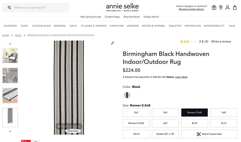 Screenshot of Annie Selke Website Birmingham Rug
