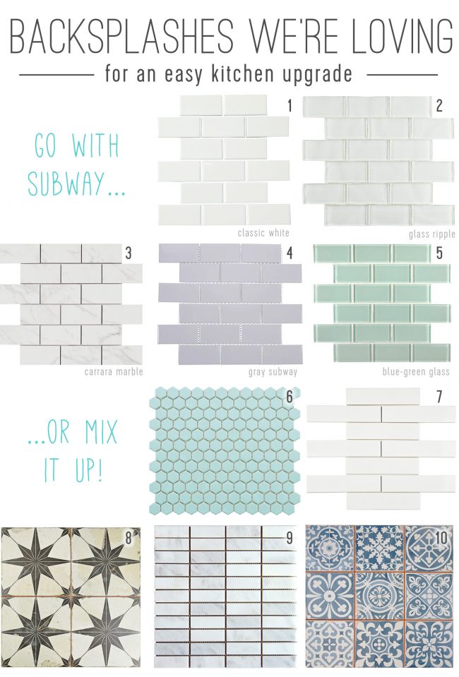 mood board of kitchen backsplash tile sheets for an easy upgrade