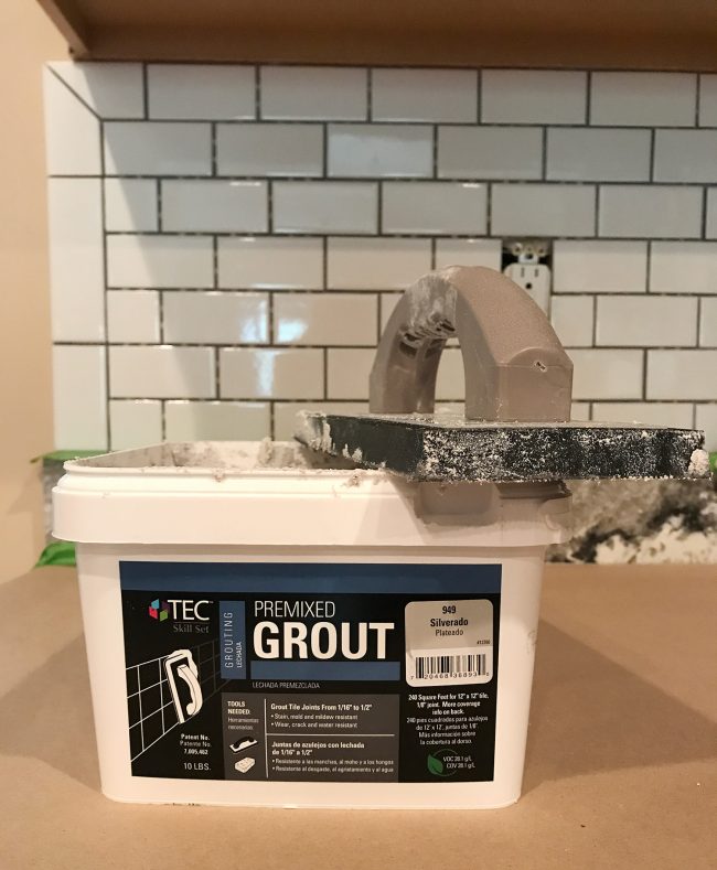 box of premixed grout in Silverado color