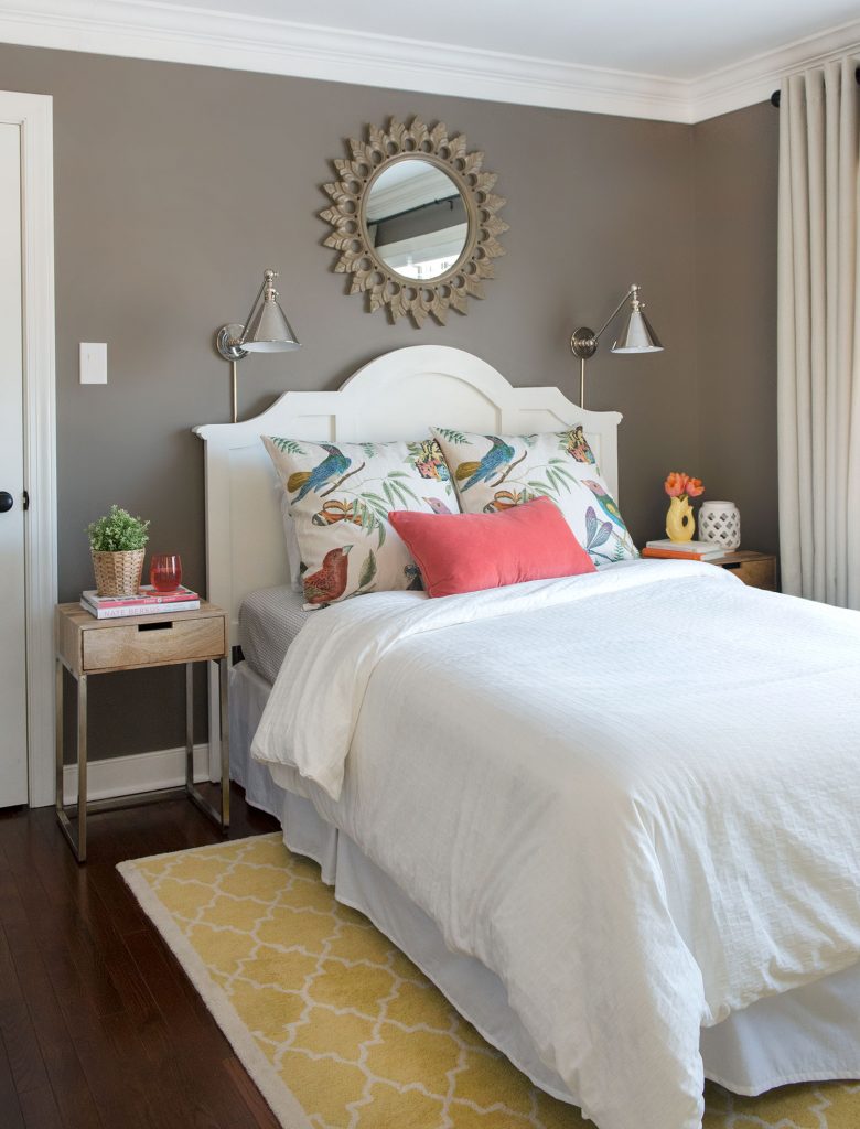 Room When Used As Guest Room With Sparrow Brown Walls And White Queen Bed