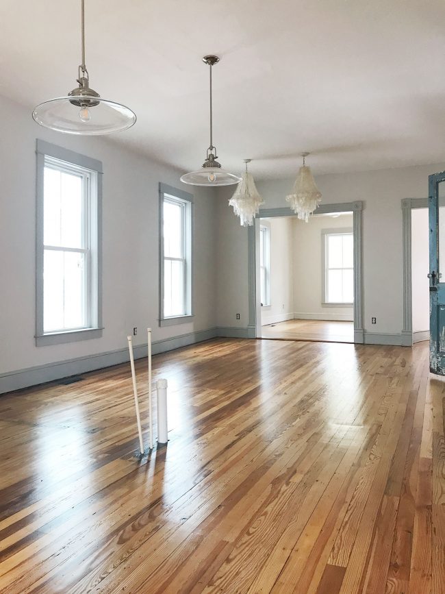 refinished pine flooring beach house renovation kitchen