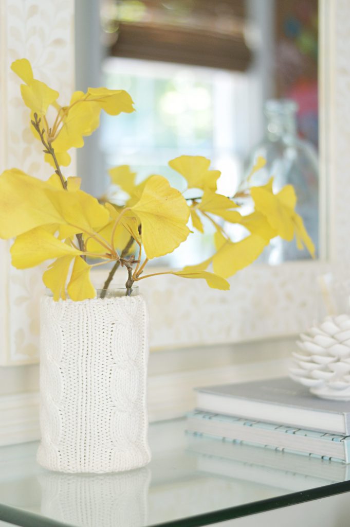 faux gingko leaf branch decor in vase