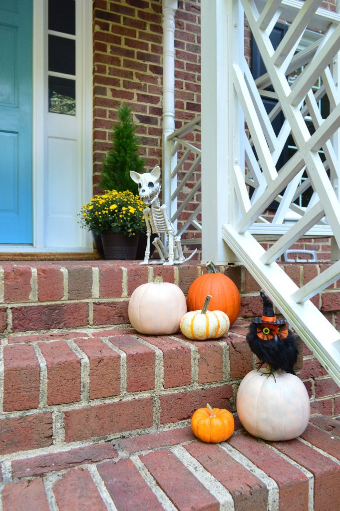 Halloween Front Porch Decor Pumpkins Skeleton Owl