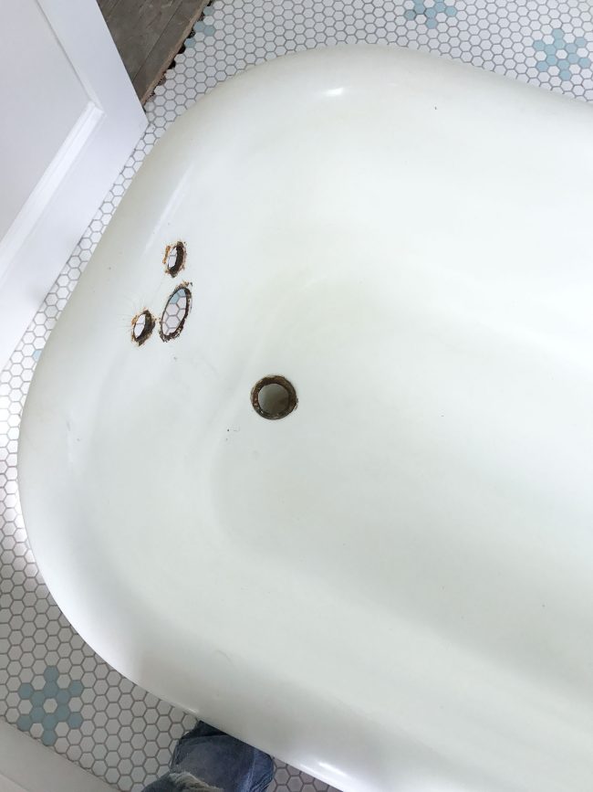 Cleaned white inside of refinished clawfoot tub