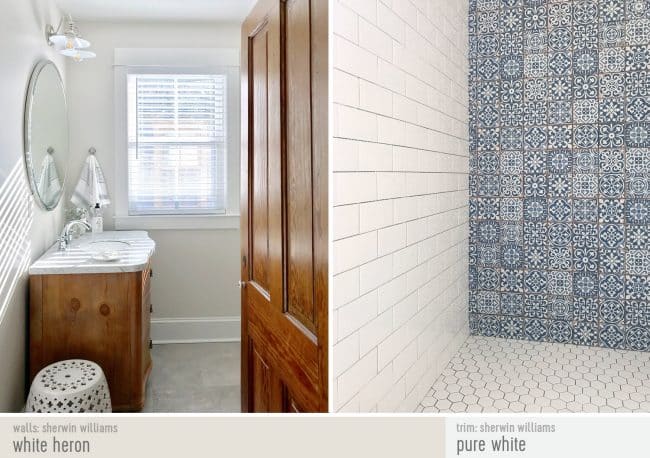 Side-By-Side After Photos of Beach House Hall Bathroom With Paint Colors | White Heron | Pure White