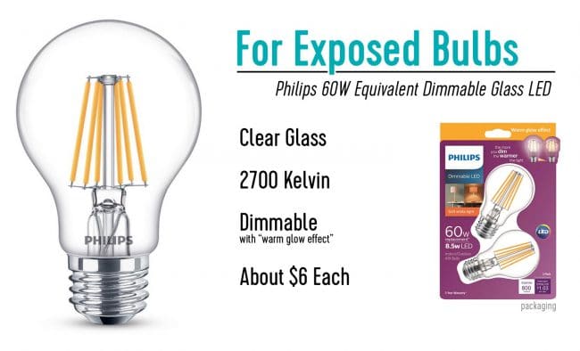 Our favorite light bulb for Exposed LED bulbs the Philips 60W Dimmable
