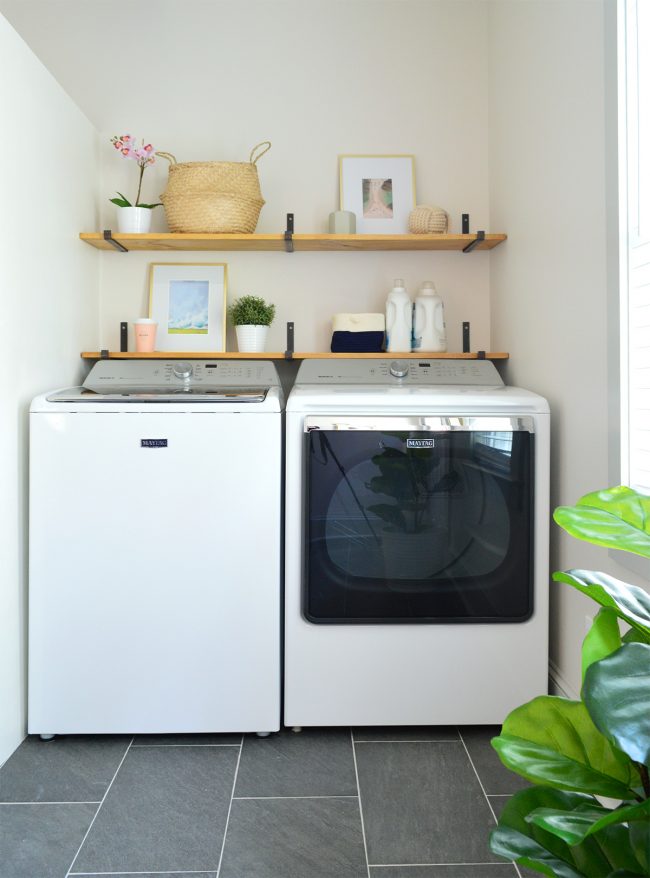 storage solution for top loading washing machines wood shelves