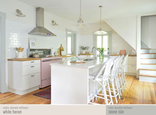 After Photo Of Beach House Kitchen With Paint Colors | White Heron | Stone Isle