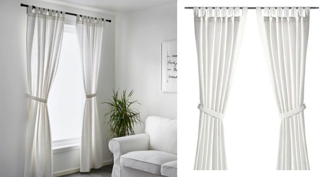 IKEA LENDA Curtains with tie backs 1 pair 100% cotton 140x250 cm NEW UK-BMC 