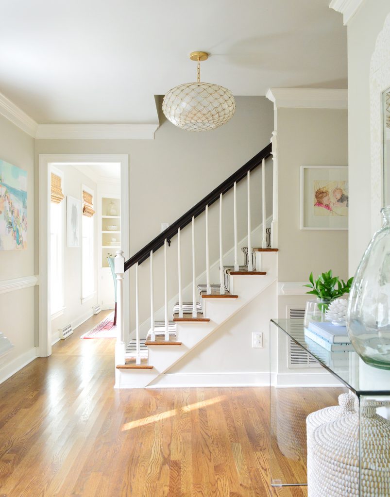 Foyer with Edgecomb Gray paint with yard clippings to add greenery to entry table