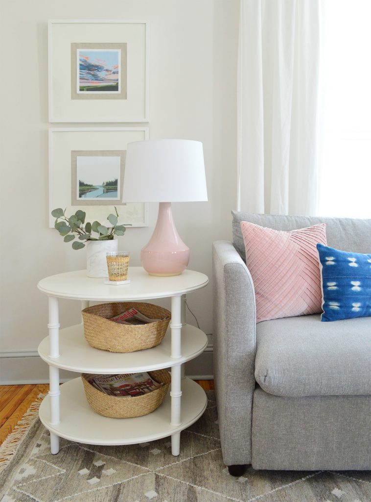 Faux Ikea greenery on table top in beach house living room