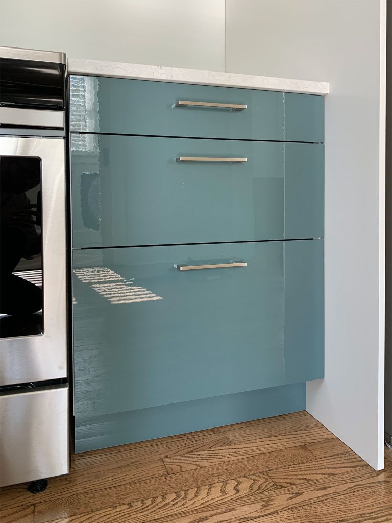 Finished Ikea Cabinets With Brushed Nickel Hardware Installed