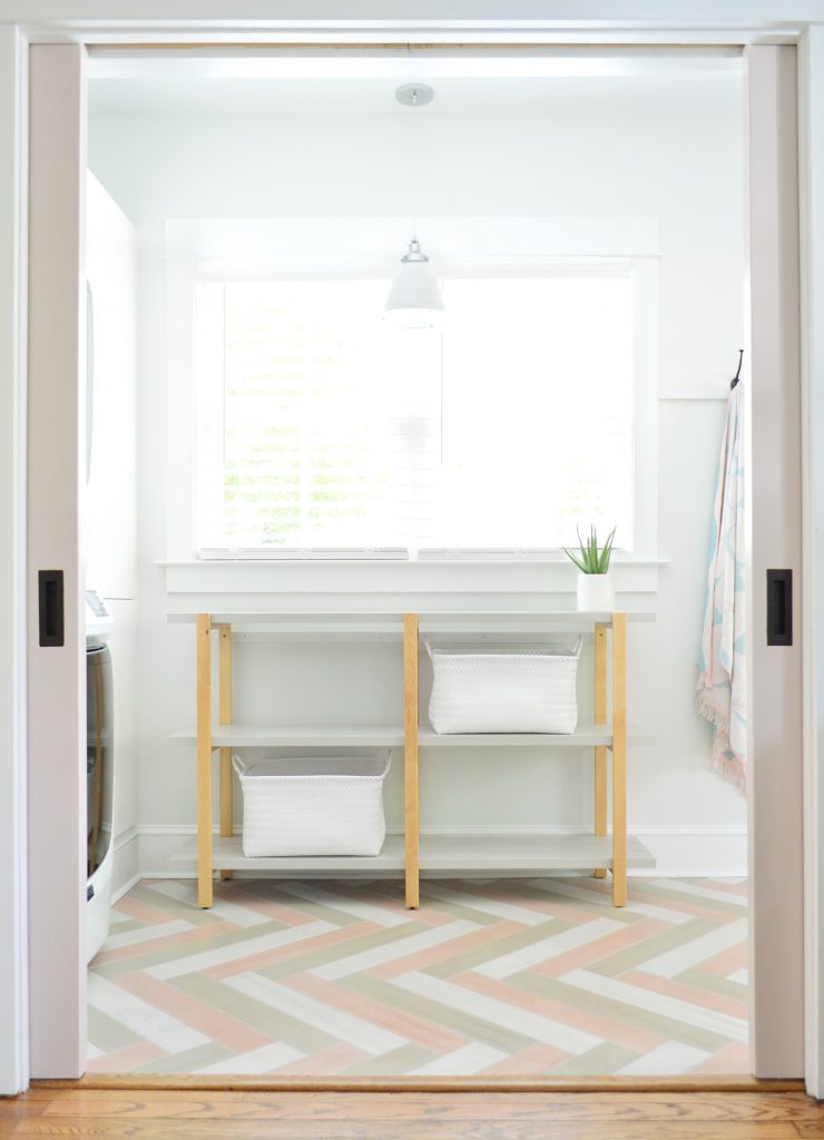 Duplex Mudroom Pantry Storage Open Ikea Shelf Pink Herringbone Floor