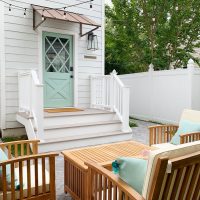 The Duplex Backyards: Patios, Sheds, & Outdoor Showers!