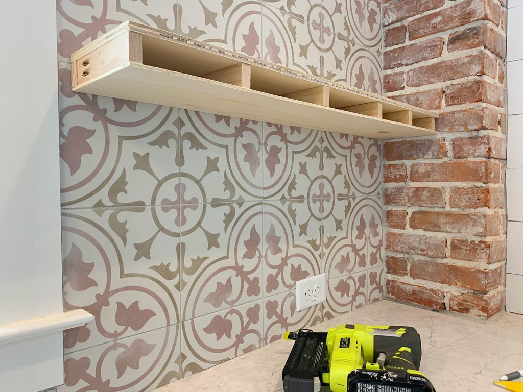 View Of Floating Kitchen Shelf With Plywood Top and Bottom Attached