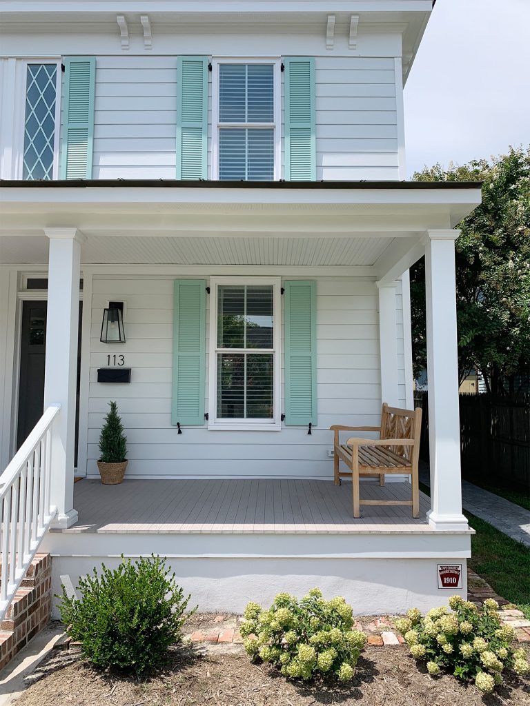 After Half Of Duplex With White Hardie Siding And Mint Green Shutters