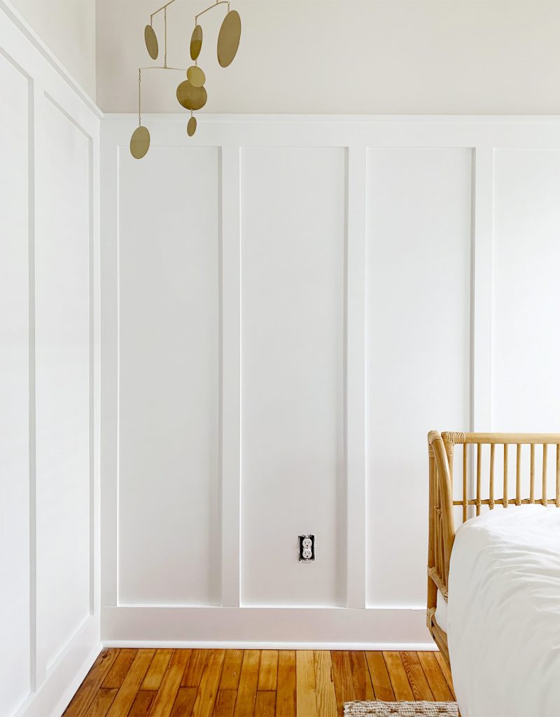 Tall DIY Board And Batten Wall Wainscoting Installed In Beach House Bedroom