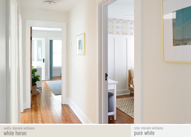 After Photo Of Beach House Hallway With Paint Colors | White Heron | Pure White