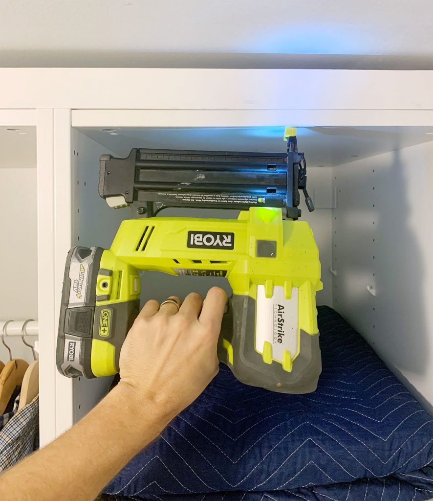 Ryobi AirStrike Nailer Attaching First Board To Build In Ikea Pax