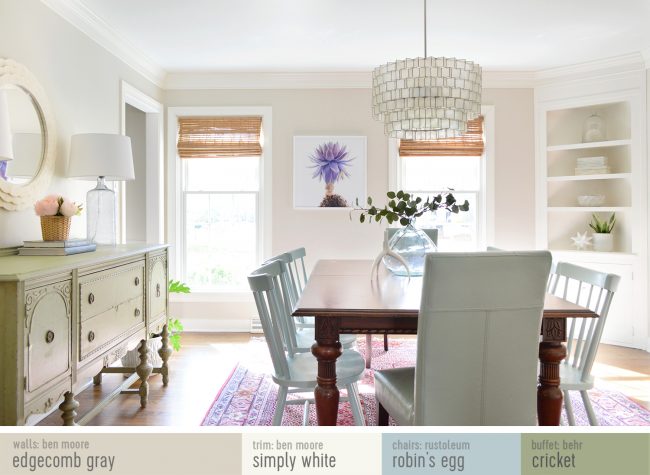 After Photo Of Traditional Modern Dining Room With Paint Colors | Edgecomb Gray | Simply White | Robins Egg | Cricket
