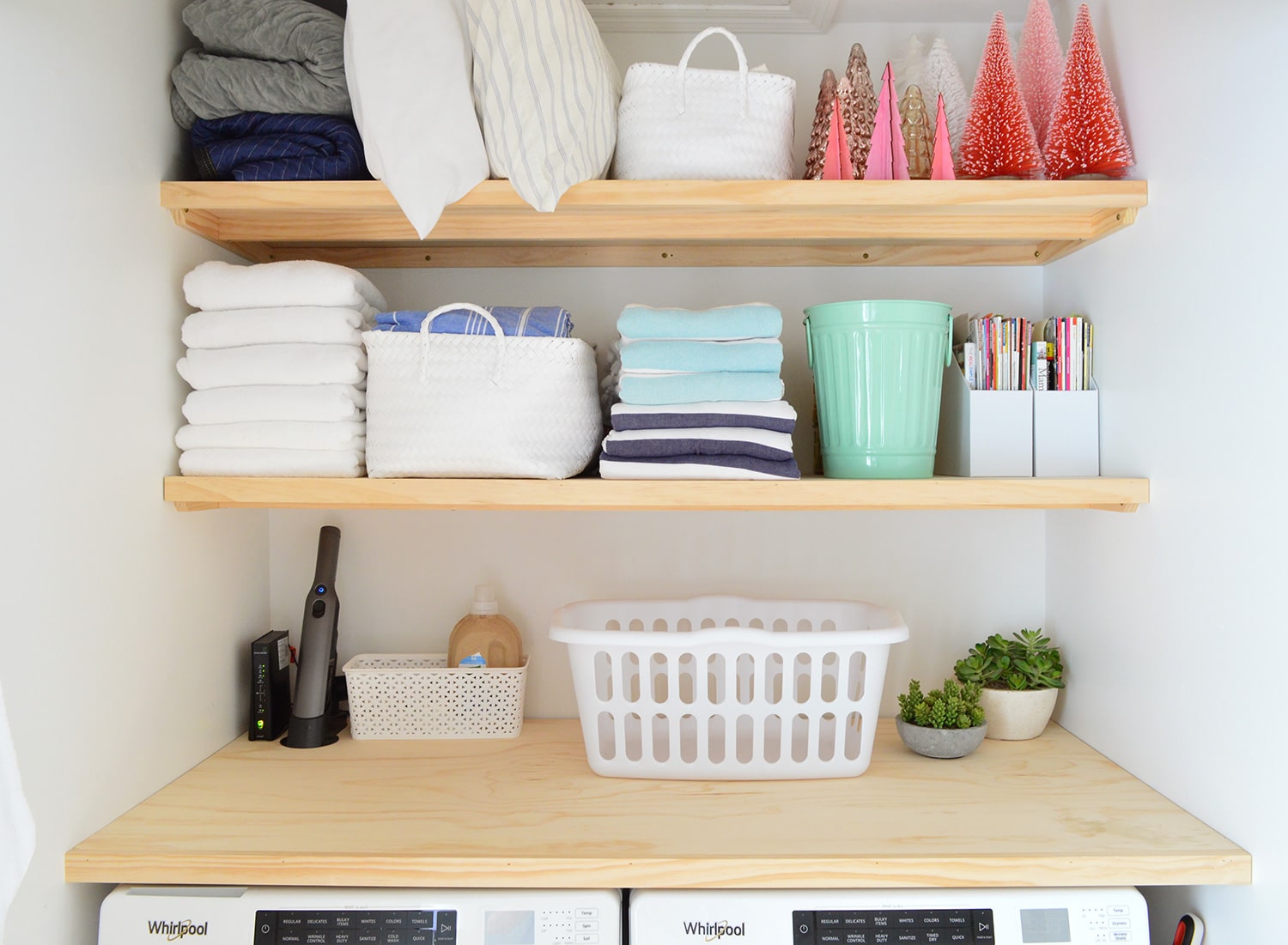 Laundry Room Makeover  DIY Shelves and Storage - Wanderlust Way