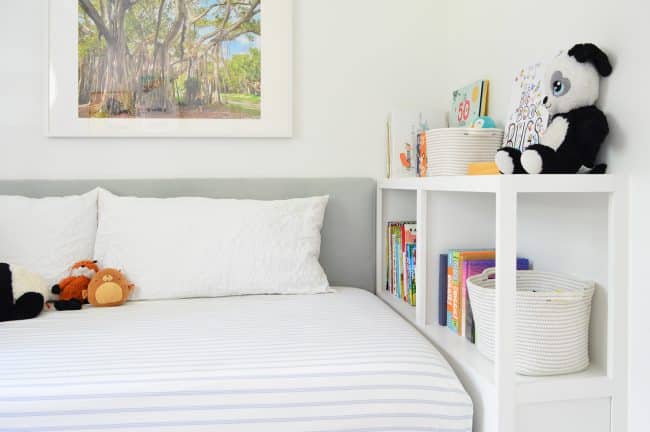 DIY Headboard + Custom Bookshelf = Cozy Built-in Kids Bed