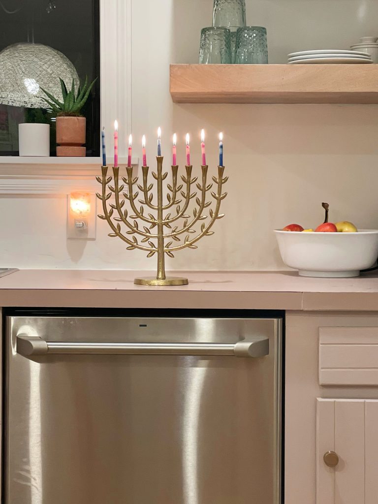 Brass Menorah On Kitchen Counter