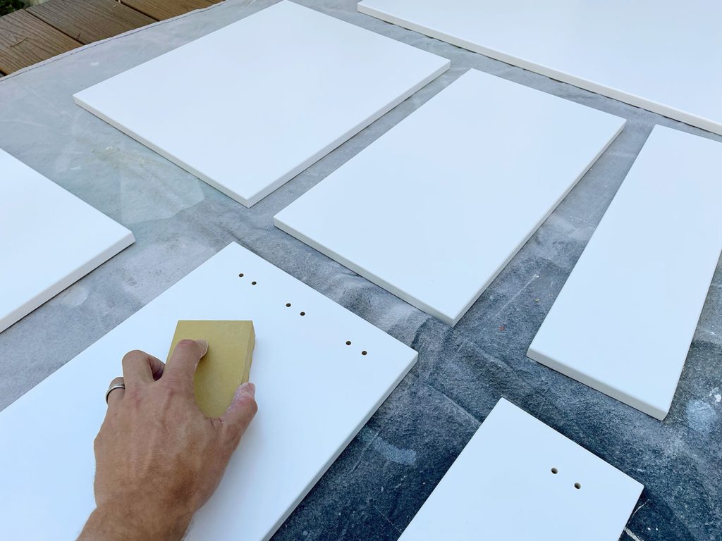 Sanding Block On Cabinet Door To Rough Up Finish