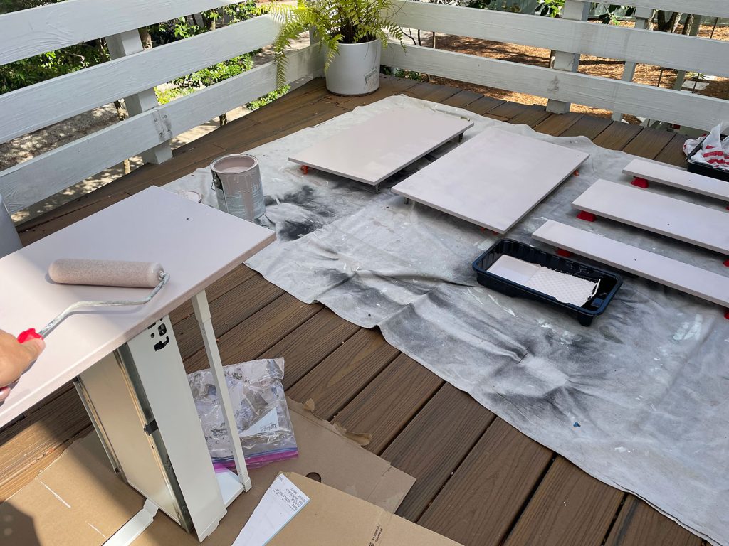 Ikea Cabinet Doors Laid Out On Deck While Being Painted