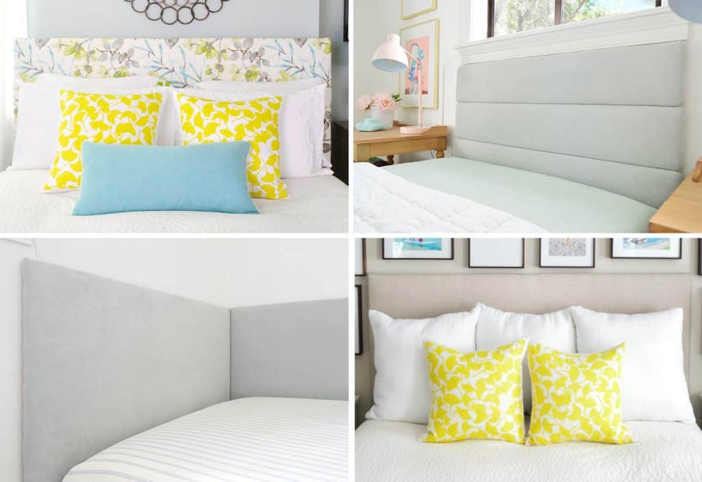Grid of four different DIY Upholstered Fabric Headboards
