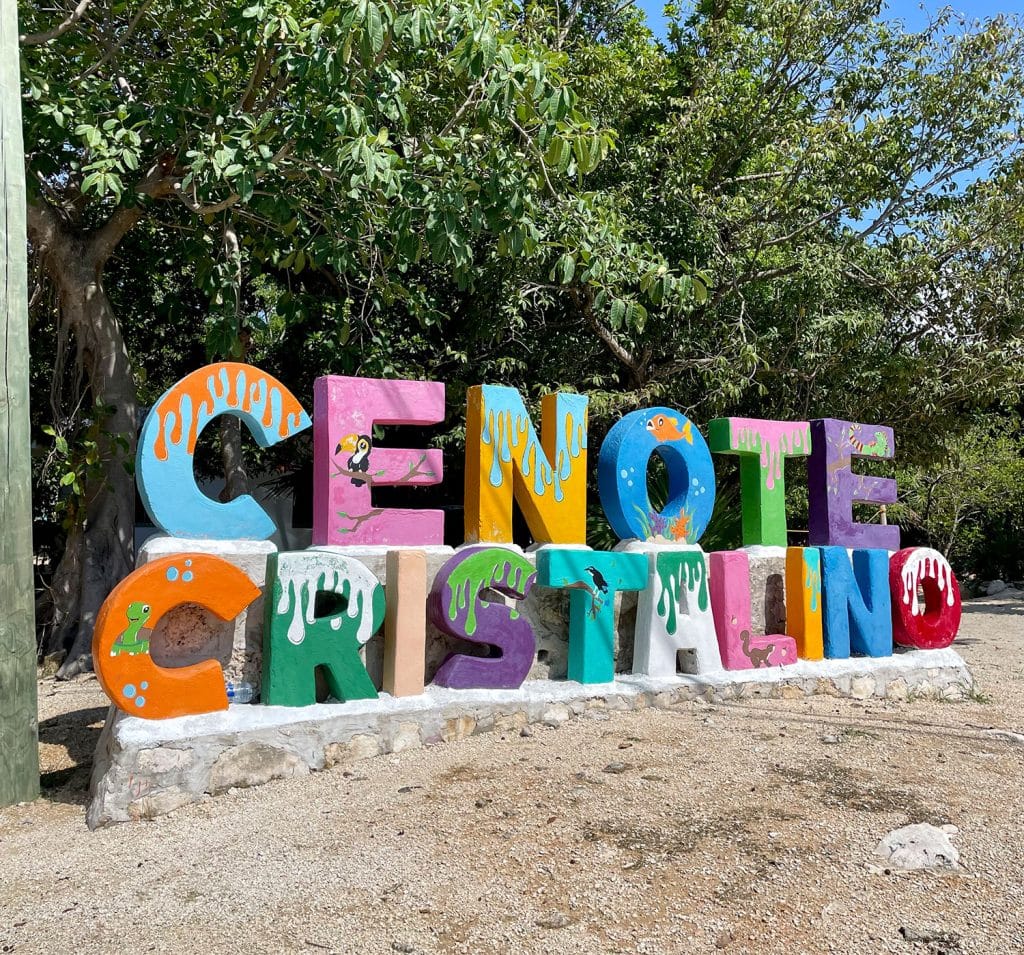 Colorful Sign For Cenote Cristalino In Akumal Mexico