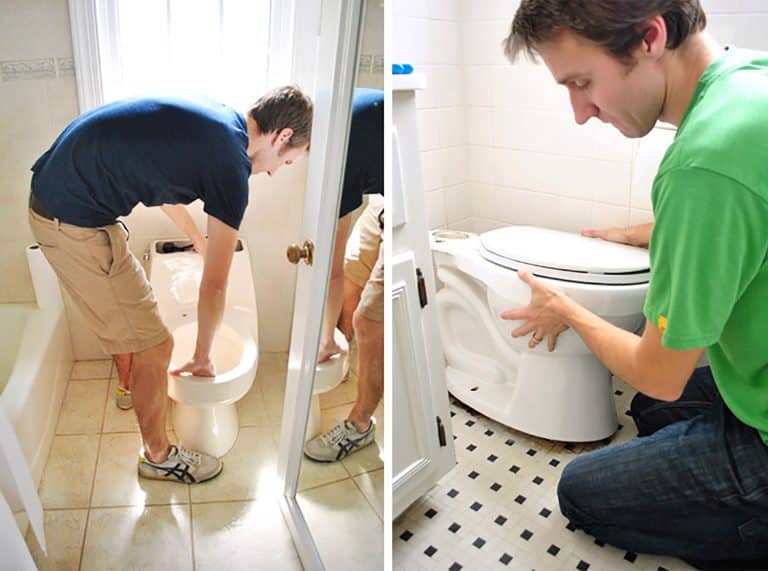 Side By Side Of John Installing Two Toilets