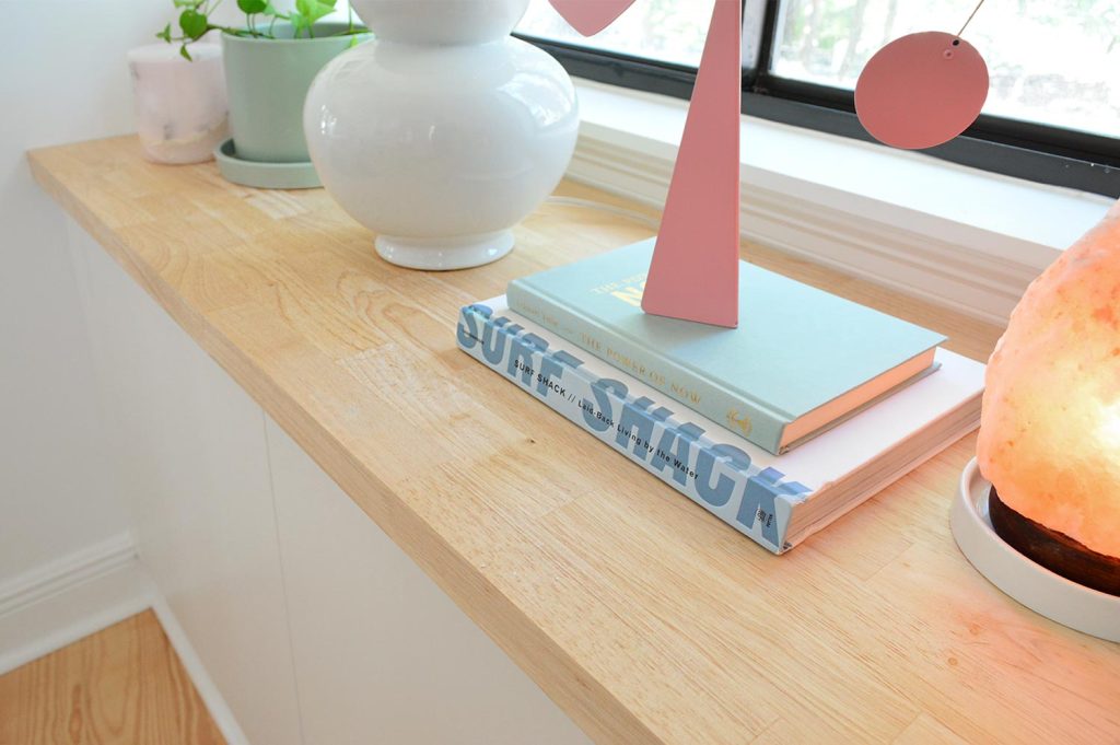 Close Up Of Butcher Block Counter On Ikea Besta