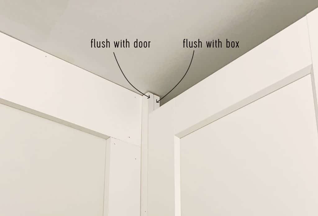 Labeled Picture of infill trim with one flush with the door and the other flush with the box