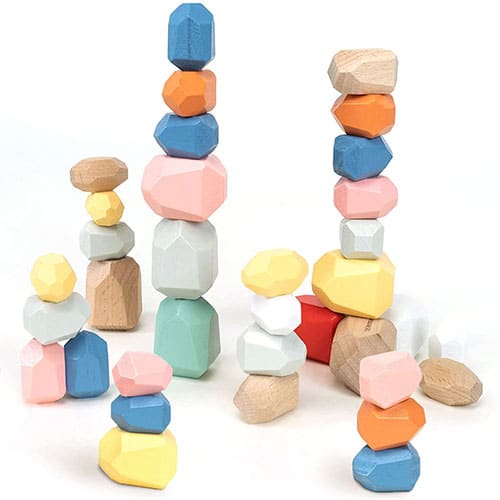 Colorful Montessori Stacking Wood Blocks Rocks