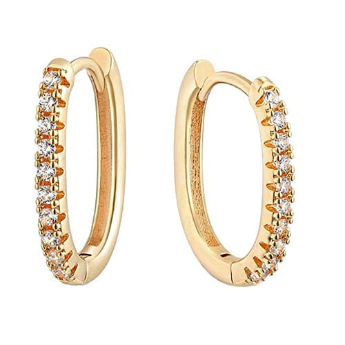 Small Gold Hoop Earrings With Faux Diamond