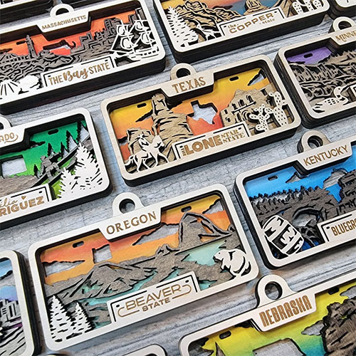 Wood License Plate Ornament 