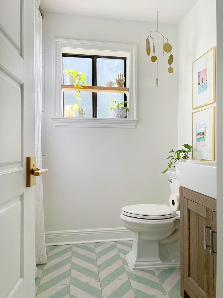 Adding Chevron Shelf Liner to Master Bathroom Vanity