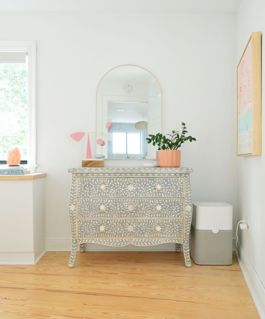 Close Up View Of Blue Inlay Dresser Before Shelves Were Added