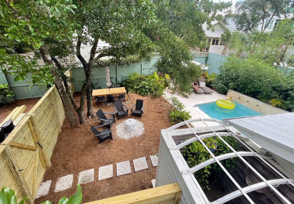 View Of Pool Area From Roof Of Covered Porch Unfinished Fence